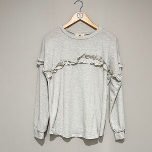 Chic Light Gray Ruffle Long Sleeve Top